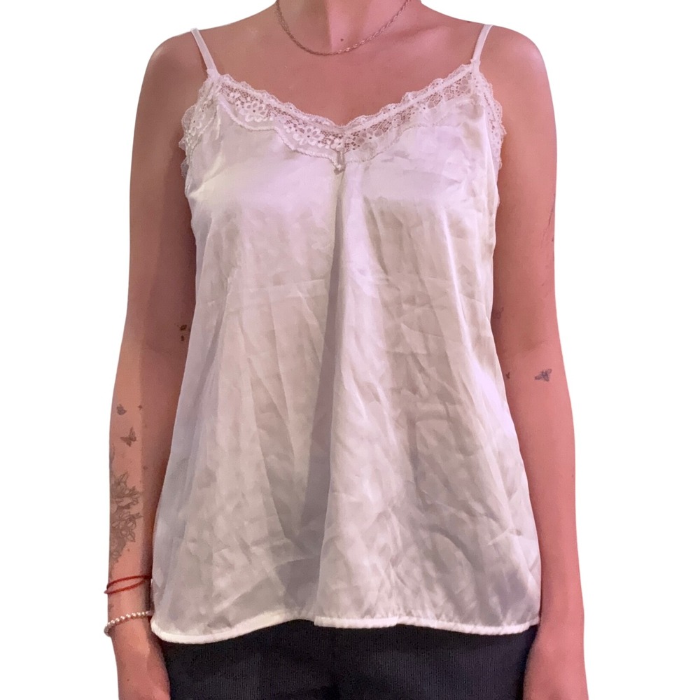 Off White Satin Lace Trim Camisole Topβ